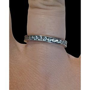 SW Signed 925 Sterling Silver CZ Size 7 Band Ring
